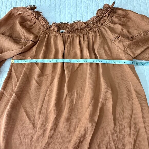 Max Studio Womens S Off-The-Shoulder Top Rust Brown Textured Woven Fabric Elasti - Picture 8 of 9